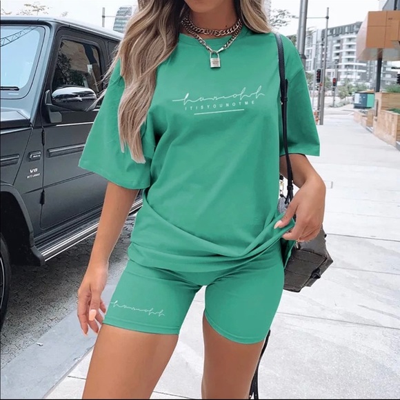 Tops - Green Tshirt and Biker Short 2 Piece Set
